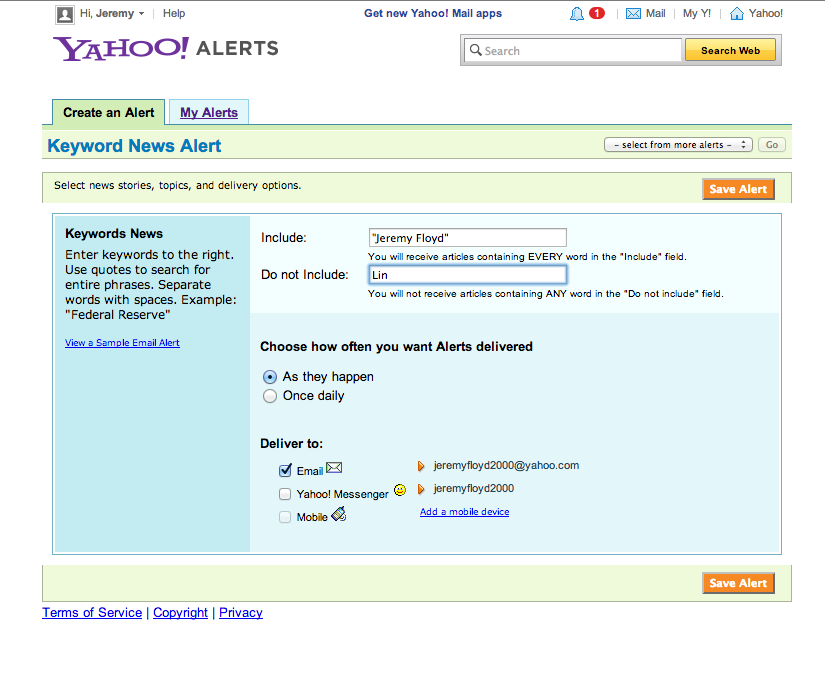 Yahoo! Alerts